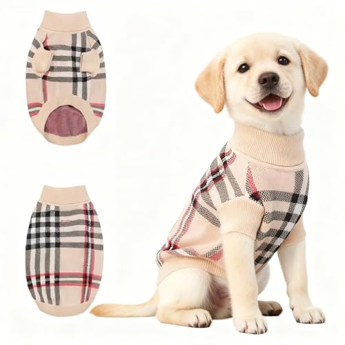 Small Medium Dog Sweater (Grid Apricot / X-Large)