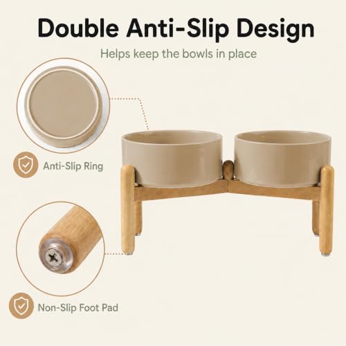 Ceramic Dog Bowls Elevated (Greige)