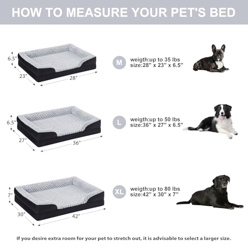 Orthopedic Dog Bed for Medium Dogs (Black / 28"L x 23"W x 6.5"Th)
