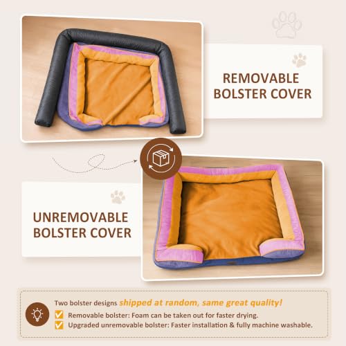 Orthopedic Dog Beds for Large Sized Dog with Bolster (36.0"L x 27.0"W x 8.0"Th / Orange Breeze)