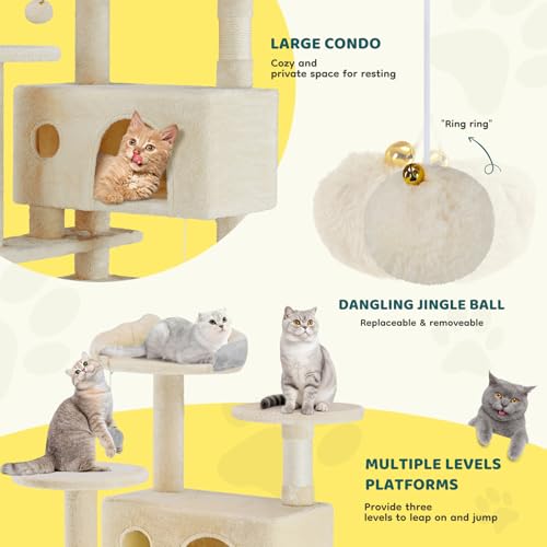 54 Inch Cat Tree Tower with Sisal Scratching Post (Beige / 54IN)
