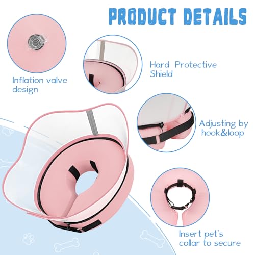 Elevated Inflatable Dog Cone Collar Alternative After Surgery (Solid Pink / M(Neck 9"-12.5"))
