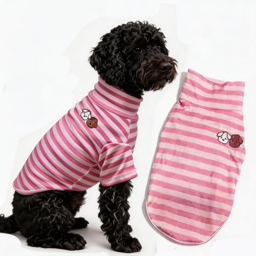 Turtleneck Dog Shirt Cute Doggie Embroidery Super Soft Dog Sweatshirt Stretchy Striped Puppy Pullover for Cats Small Medium Large Dogs (Pink Striped / 6X-Large)