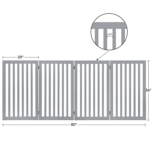 36”H Free Standing Pet Gate for Dog Cat (Gray / 80"W×36"H)