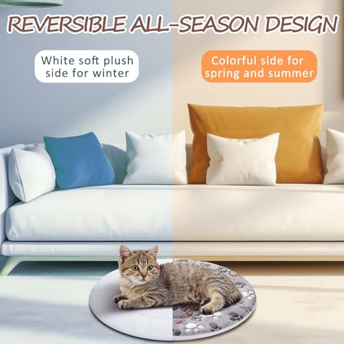 2 Pack Self Heating Cat Pad Self Heating Cat Bed Machine Washable Heat Pet Mat Reversible Body Thermal Warm Round Dog Bed Crate Blanket for Feral and Indoor Cats (16'' / Dog Paw)