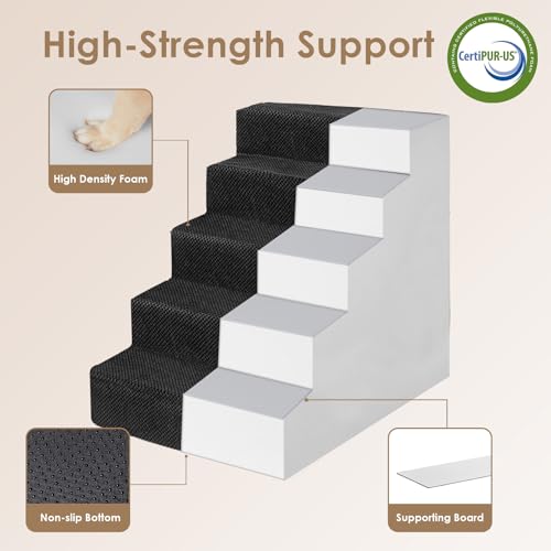 Dog Stairs for Bed 22.5" H (Black / Extra Wide 17.7" x 35" x 22.5")