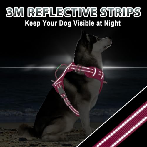 Dog Harness for Medium Sized Dog No Pull Dog Vest ID Tag Pocket (New Pink / Medium)