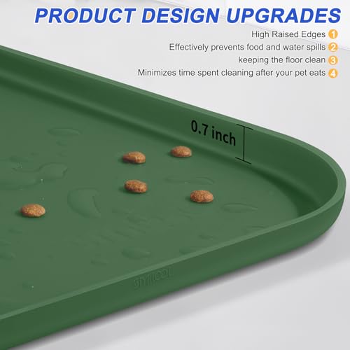 Waterproof Silicone Pet Food Mat with Raised Edge for Dog & Cat (Dark Olive / 19"L x 12"W)