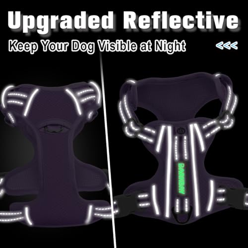 Dog Harness No Pull with ID Tag Pocket (Medium(Chest:22.5-28") / Violet Purple)