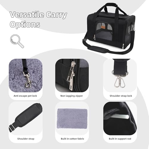 Cat Carrier Portable Pet Carrier Bag for Cats and Small Dogs (Black)