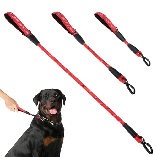 Reflective Short Dog Leashes 3 Pack for Walking and Training (Red / 1FT+1.5FT+2.5FT)