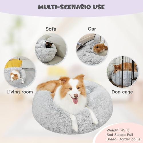 Covered Large Dog Bed with Blanket Attached Calming Burrow Light Grey (35.0"L x 35.0"W x 10.0"Th / Light Grey)