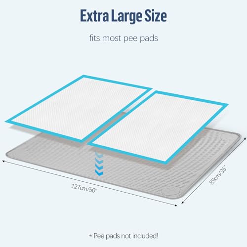 Pee Pad Holder for Dogs 50''x35'' Silicone Puppy Pee Pad Tray (Light Grey)