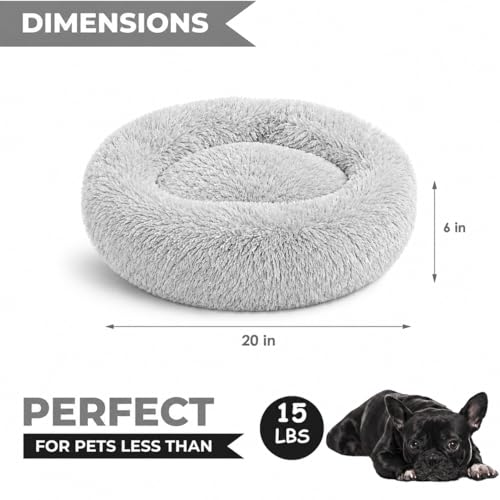 Cat Beds for Indoor Cats & Small Dog (Light-Grey / 20.00" x 20.00" x 6.00")