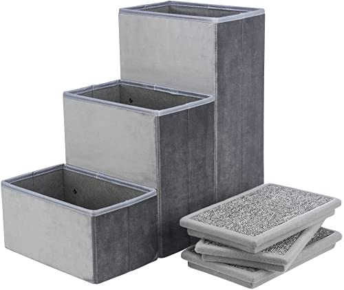 3 Step Velour Pet Stairs (Gray / 11" W x 17.7" H)