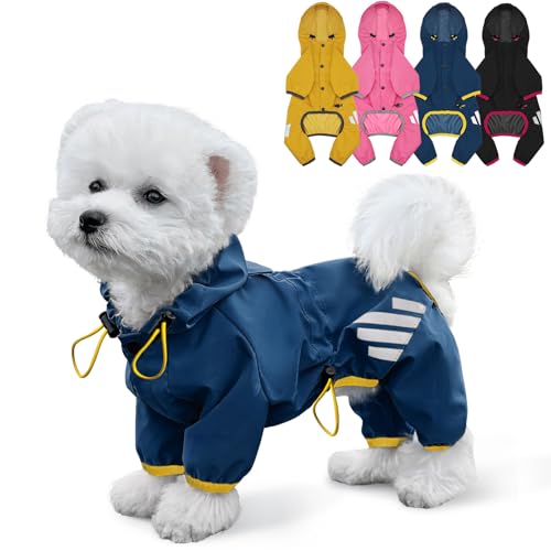 Dog Raincoat Waterproof Dog Rain Jacket with Hood (M(Back Length13.4'') / Blue)