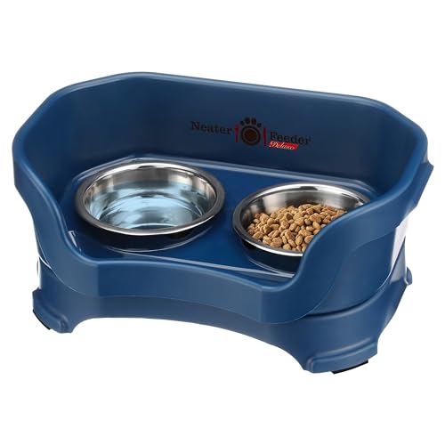 Neater Feeder Deluxe Mess Proof Cat Bowls Elevated (Cat with Standard Bowl / Dark Blue)