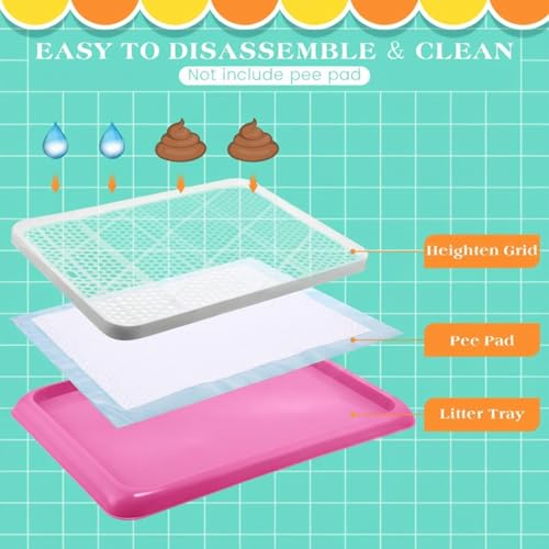 Dog Pee Pad Holder Potty Tray Portable Dog Litter Box Toilet Training for Indoor Outdoor Small Medium Large Pet Puppy (Pink / 25.59 x 18.9 Inches)