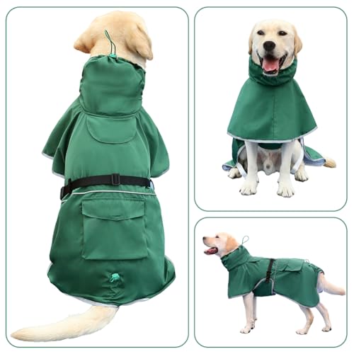 Dog Raincoat Waterproof Adjustable Rain Jacket Small Dogs Green (Green / XL-Fit for 15-21 pounds)