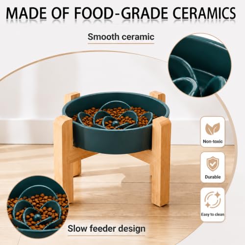 8.66 in Dog Bowl Ceramic Slow Feeder for Medium Large Dogs (Green / 8.66in)