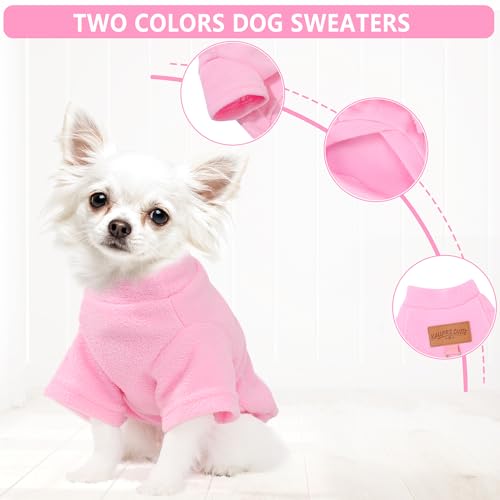 2 Pieces Dog Sweater Fleece Dog Winter Clothes for Small Dogs Boy Girl Turtleneck Puppy Sweatshirt Pet Clothing Pullover Sweaters Cat Apparel (Beige+Light Pink / X-Large)