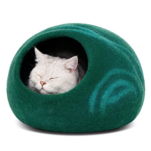 Cat Cave Merino Wool Bed for Indoor Cats (Emerald / Large)