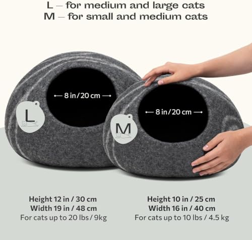 Cat Cave Merino Wool Bed for Indoor Cats (Dark Gray / Large)
