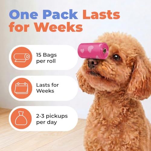 Poop Bags for Dogs (Pink Heart / 150 Bags)