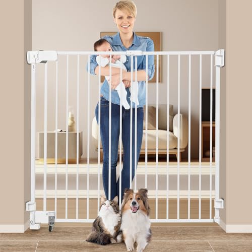No Bottom Bar Baby Gate (White / 51.18inch)