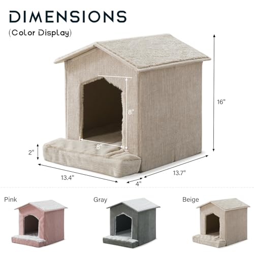 Cat Beds for Indoor Cats (Beige / 13.7"D x 13.4"W x 16"H)