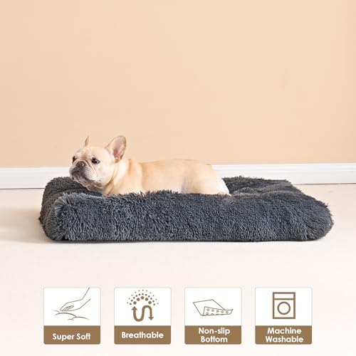 Fluffy Dog Crate Bed (Dark Grey / 44 x 33)