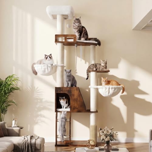 Wooden Cat Tree Tower with Large Condos (Rustic Brown)