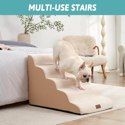 Extra Wide Dog Stair for Small Dog (Beige / Extra Wide:19.7"x33"x22.4")