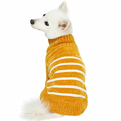 Cozy Soft Chenille Classy Striped Dog Sweater in Mustard (12 inch / Mustard)
