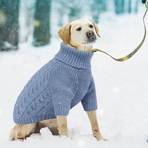 Large Dog Christmas Sweater Warm Soft Cable Knit Dog Sweater (Large / Blue)