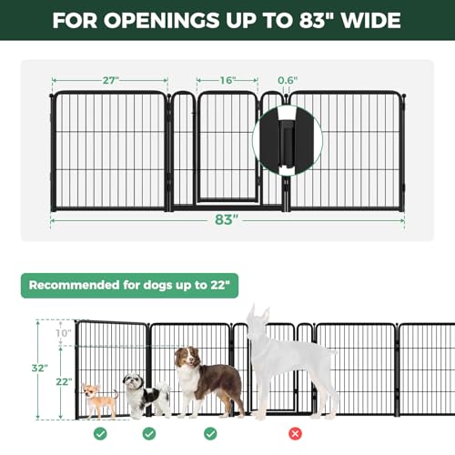 Dog Gate Extra Wide Adjustable for Openings Up to 83" (Black / Up to 83" W【2 Panels + 1 Door】 / 32"H)