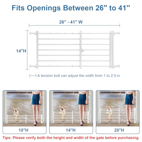 Indoor Dog Gate with Door (White / 14''H × 26''- 41''W)