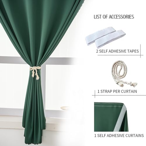 Blackout Curtains for Bedroom Stick On Curtains Window Shades Pull Down Blackout Window Cover No Drillng Self Adhesive Curtains No Rod Small Curtain (35"W x 79"L (Pack of 1) / Dark Green)