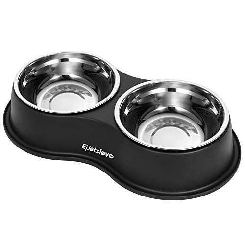 Stainless Steel Dog Bowls Double Non (Medium-18oz / 1.Black)