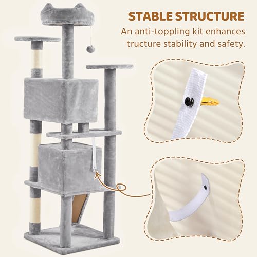 70in Multi Level Sturdy Cat Tree (Light Gray / 70in)