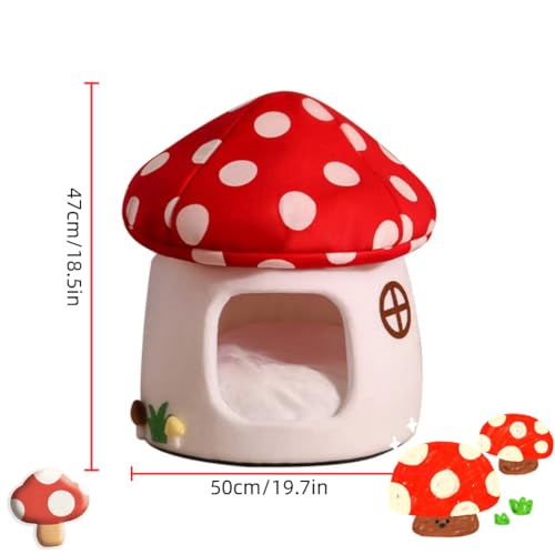 Mushroom Shape Cat House Cow Shape Cats Cave Bed Semi (Red Mushroom / Onesize)