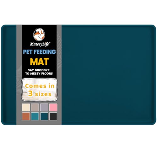 Silicone Cat & Dog Food Mat for Floors Waterproof (Navy / 24''×16'')