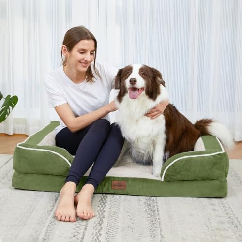 Orthopedic Dog Beds for Large Sized Dog with Bolster (36.0"L x 27.0"W x 8.0"Th / Light Green)