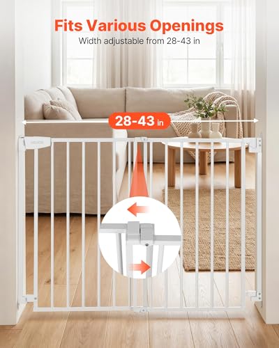 Pet Gate for Stairs (White / 28-43" Wide x 30" Tall)