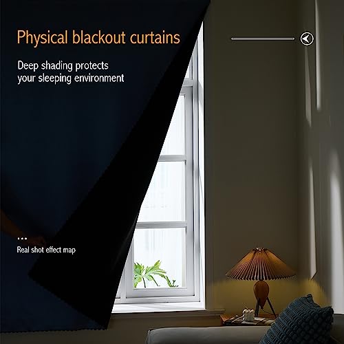 100% Black Out Curtains Adhesive Blackout Temporary Curtain No Drilling Window Shade Blackout Curtains for Bedroom (Light Blue/ Thickened / 47"W x 84"L (Pack of 1))