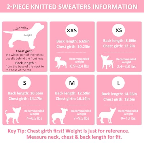 2 Pack Dog Sweaters for Small Dogs (Medium / Rose-Pink)