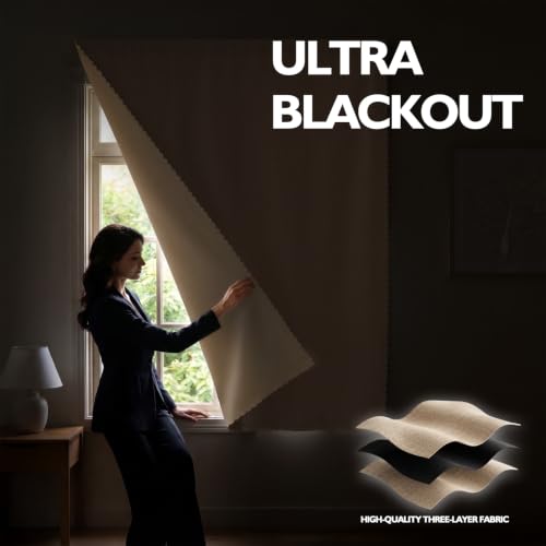 Adhesive Blackout Curtains Portable (Beige / 59"W x 59"L (Pack of 1))