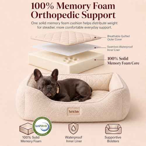 Cooling Orthopedic Dog Bed for Small Dogs (Beige / 30"L × 23"W (S))