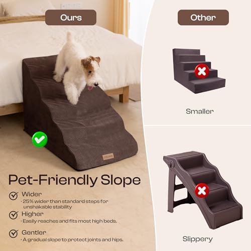Extra Wide Dog Stairs for Large Dogs (Chocolate / Stairs- 25"H)