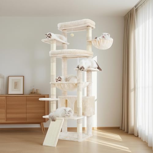 Tall Cat Tree for Large Cat (Beige / 80 inch)